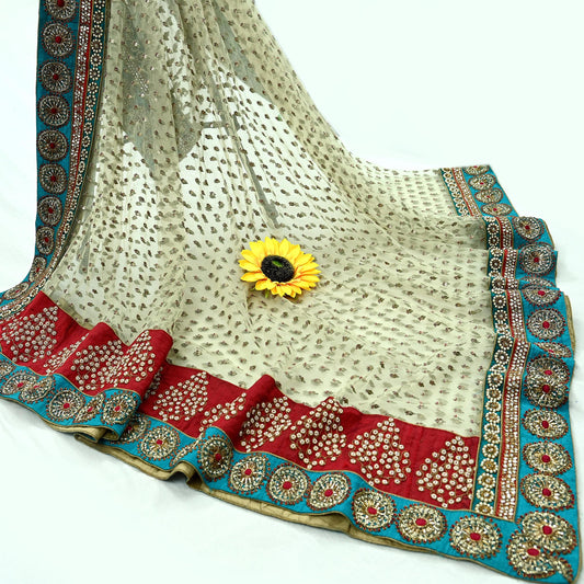 Indian Vintage Heavy Wedding Green Net/Mesh/Velvet Hand Embroidered Dupatta Designer By Anamika Khanna Bridal Wear Dabka Zardozi Veil Hijab