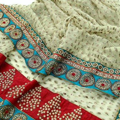 Indian Vintage Heavy Wedding Green Net/Mesh/Velvet Hand Embroidered Dupatta Designer By Anamika Khanna Bridal Wear Dabka Zardozi Veil Hijab