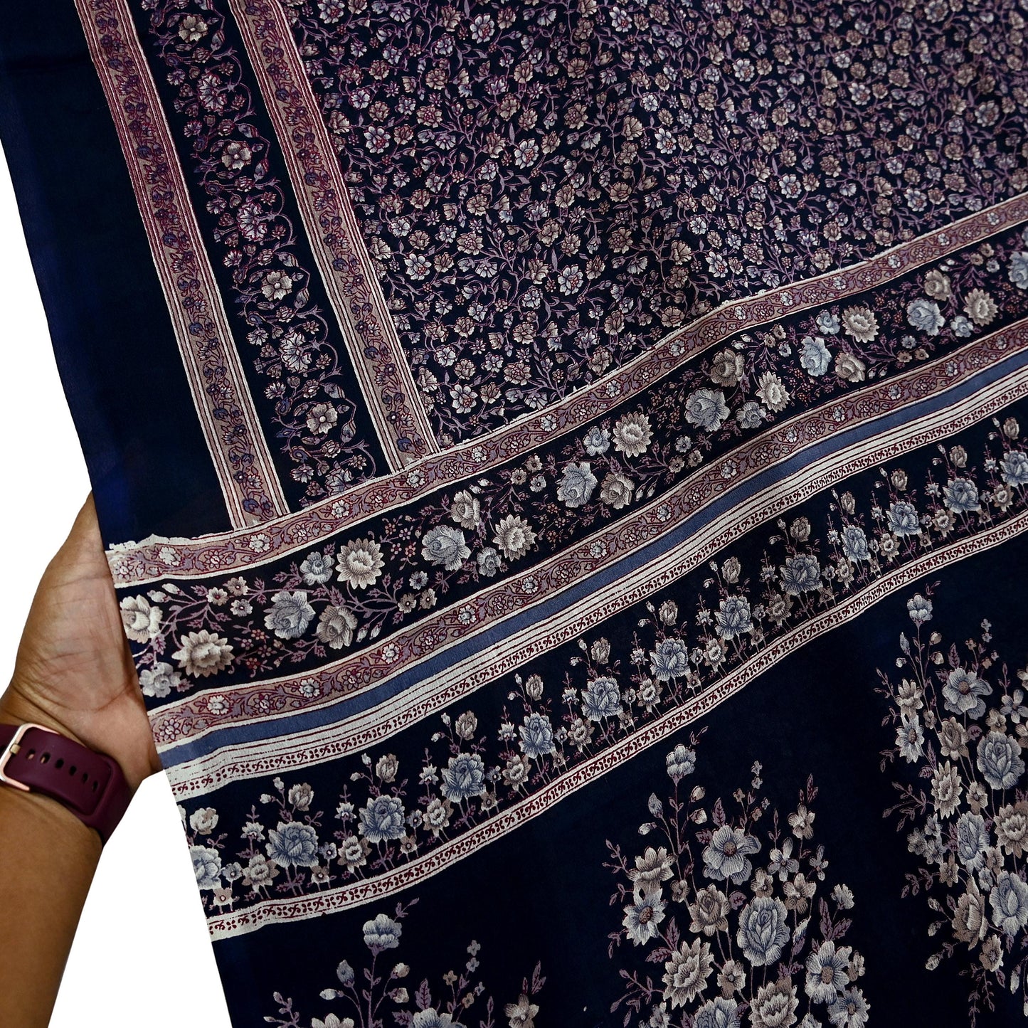 Indian Vintage Blue Pure Silk Printed Saree 5 Yards Soft Floral Fabric for Dressmaking, Quilting, Crafting, Sewing & Upcycling Dress Making