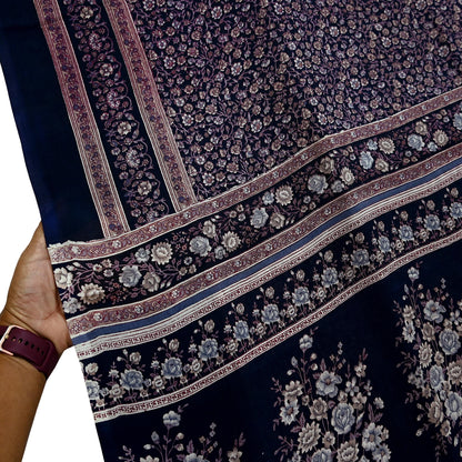 Indian Vintage Blue Pure Silk Printed Saree 5 Yards Soft Floral Fabric for Dressmaking, Quilting, Crafting, Sewing & Upcycling Dress Making