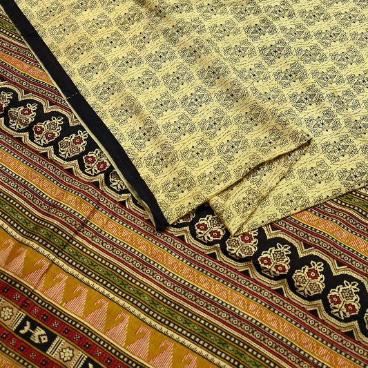 Vintage Sari Beige Pure Silk Printed Saree Fabric 5yard Sewing Soft Dress Designing for Crafting Quilting Upcycle Soft Dress making Upcycle