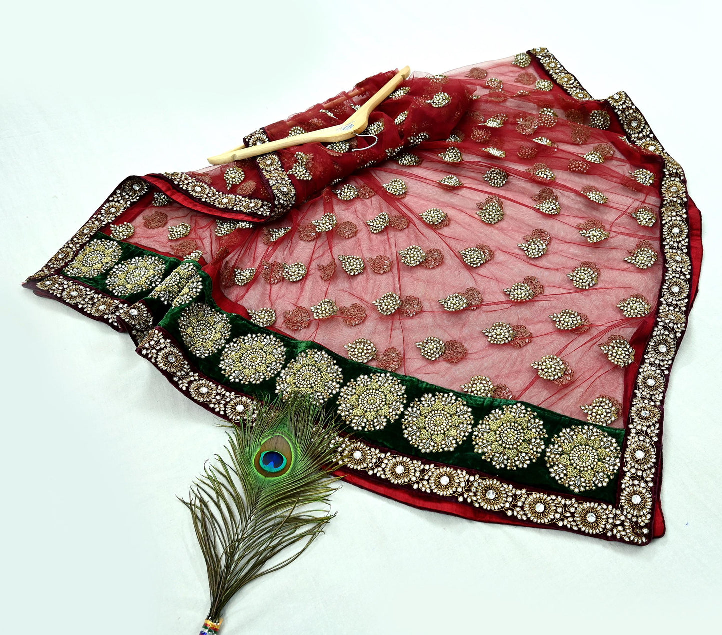 Indian Heavy Maroon Colored Pure Chanderi Silk/Net Hand Embroidered Lehenga 2pcs Set By Designer Sabyasachi Bridal Wear