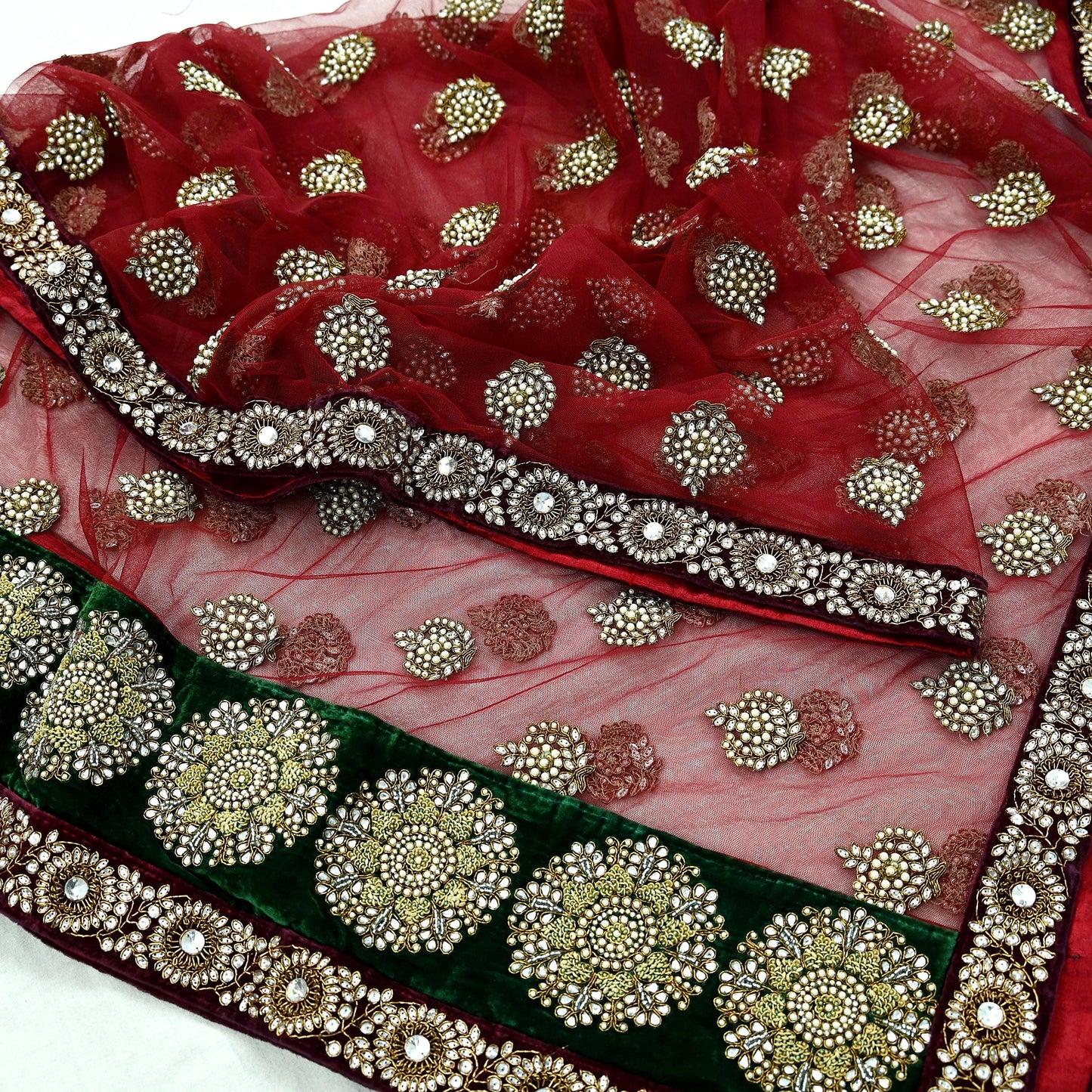 Indian Heavy Maroon Colored Pure Chanderi Silk/Net Hand Embroidered Lehenga 2pcs Set By Designer Sabyasachi Bridal Wear