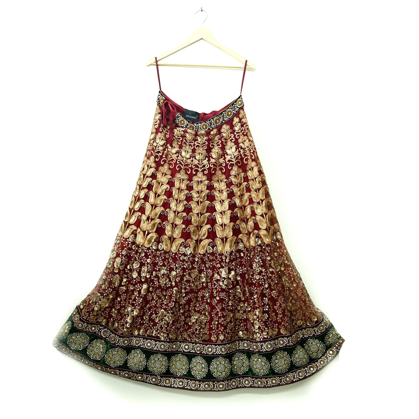 Indian Vintage Heavy maroon Net/Mesh Hand Embroidered Lehenga Skirt By Designer Sabyasachi Bridal Wear Dabka/ Zardozi
