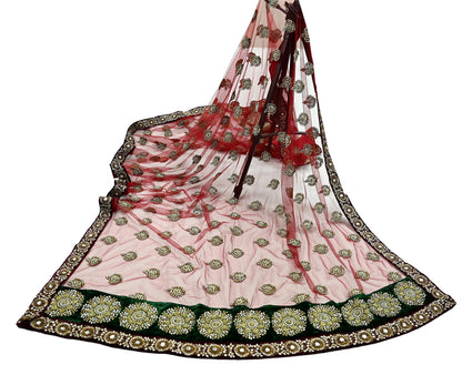 Indian Vintage Heavy Wedding Dupatta Maroon Net Long Stole Hand Embroidered By Designer Sabyasachi Scarves Zardozi Bridal Veil