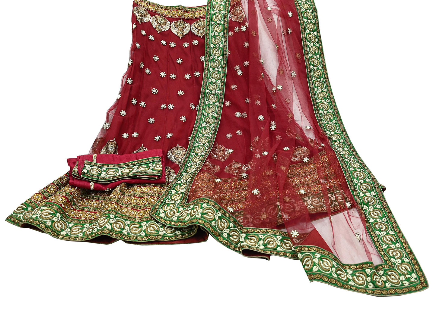 Indian Heavy Maroon Pure Chanderi Silk/Net Hand Embroidered Lehenga 3pcs Set By Designer Sabyasachi Bridal Wear Bollywood party wear