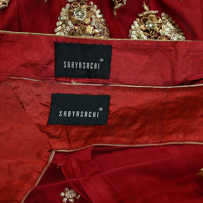 Indian Heavy Maroon Pure Chanderi Silk/Net Hand Embroidered Lehenga 3pcs Set By Designer Sabyasachi Bridal Wear Bollywood party wear