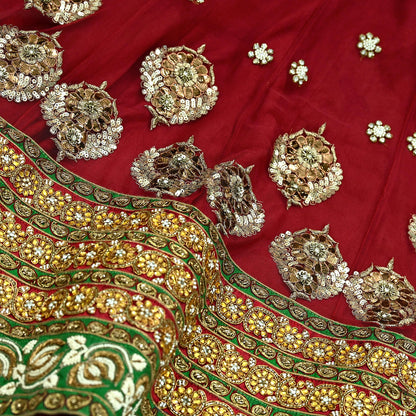 Indian Vintage Heavy maroon Net/Mesh Hand Embroidered Lehenga Skirt By Designer Sabyasachi Bridal Wear Dabka/ Zardozi