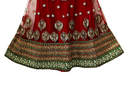 Indian Vintage Heavy maroon Net/Mesh Hand Embroidered Lehenga Skirt By Designer Sabyasachi Bridal Wear Dabka/ Zardozi