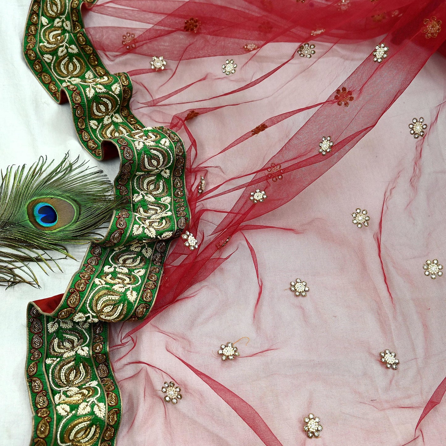 Indian Vintage Heavy Wedding Dupatta Maroon Net Long Stole Hand Embroidered By Designer Sabyasachi Scarves Zardozi Bridal Veil