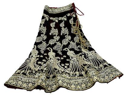 Indian Heavy Wedding Maroon Velvet Hand Embroidered Lehenga/Skirt Designer By Manish Malhotra Bridal Wear Zardozi/ Dabka