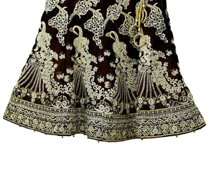 Indian Heavy Wedding Maroon Velvet Hand Embroidered Lehenga/Skirt Designer By Manish Malhotra Bridal Wear Zardozi/ Dabka