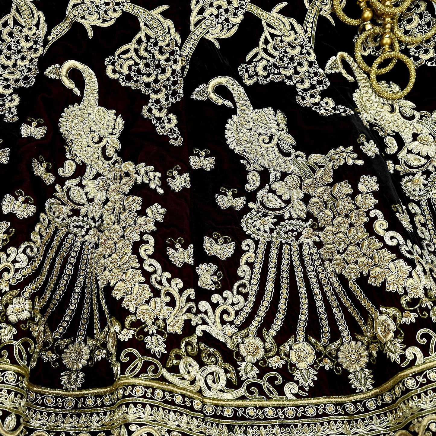 Indian Heavy Wedding Maroon Velvet Hand Embroidered Lehenga/Skirt Designer By Manish Malhotra Bridal Wear Zardozi/ Dabka