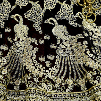 Indian Heavy Wedding Maroon Velvet Hand Embroidered Lehenga/Skirt Designer By Manish Malhotra Bridal Wear Zardozi/ Dabka