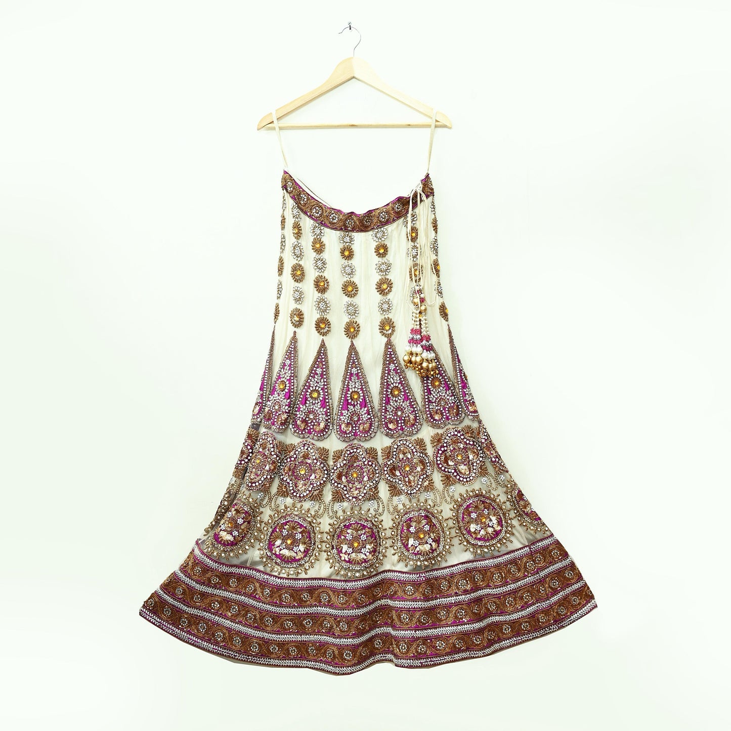 Indian Heavy Wedding White Net/Mesh Hand Embroidered Lehenga/Skirt Designer By Manish Malhotra Bridal Wear Zardozi/ Dabka Bollywood skirt