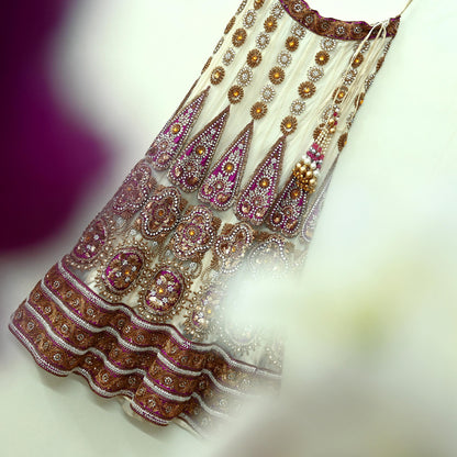 Indian Heavy Wedding White Net/Mesh Hand Embroidered Lehenga/Skirt Designer By Manish Malhotra Bridal Wear Zardozi/ Dabka Bollywood skirt