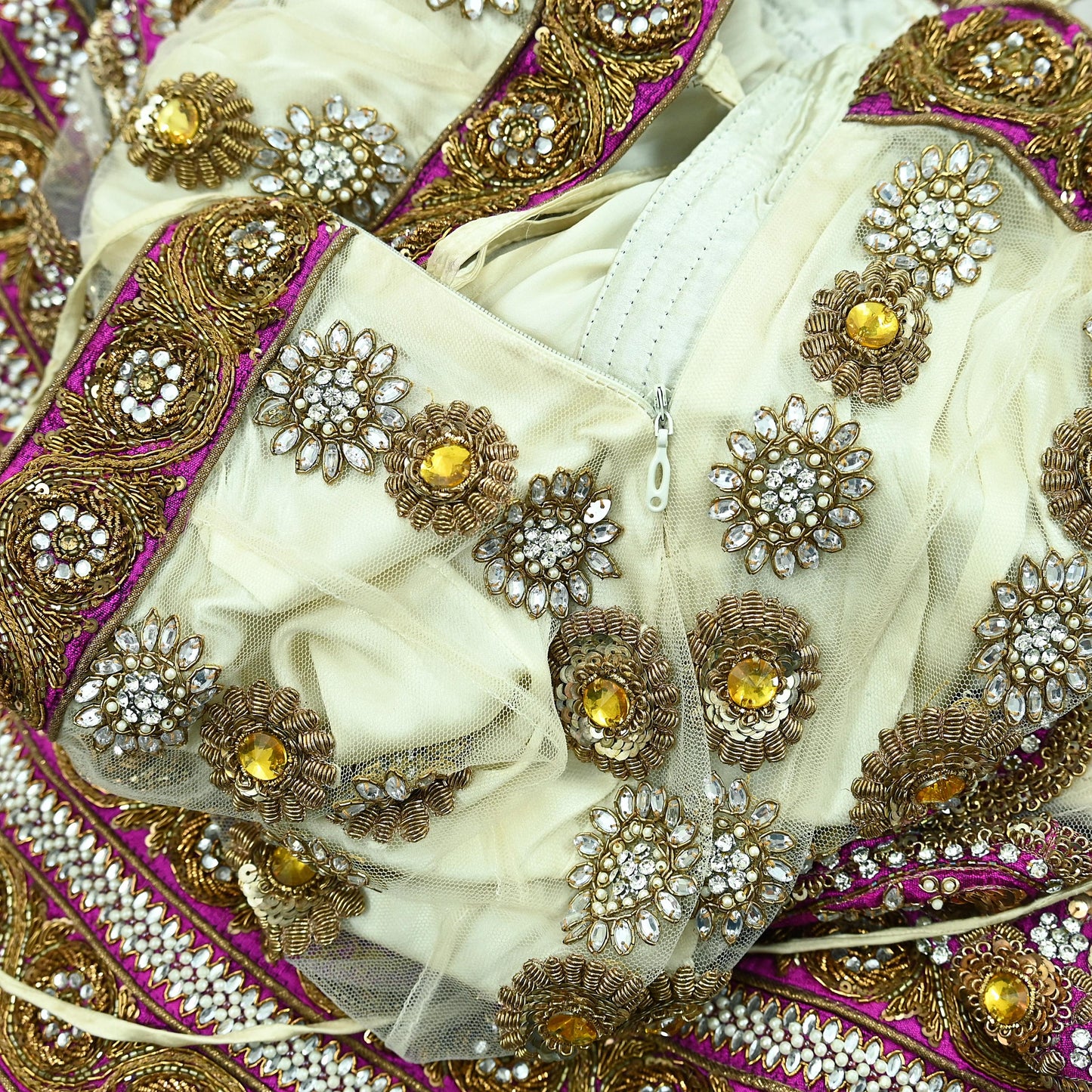 Indian Heavy Wedding White Net/Mesh Hand Embroidered Lehenga/Skirt Designer By Manish Malhotra Bridal Wear Zardozi/ Dabka Bollywood skirt