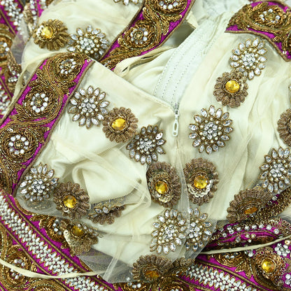 Indian Heavy Wedding White Net/Mesh Hand Embroidered Lehenga/Skirt Designer By Manish Malhotra Bridal Wear Zardozi/ Dabka Bollywood skirt