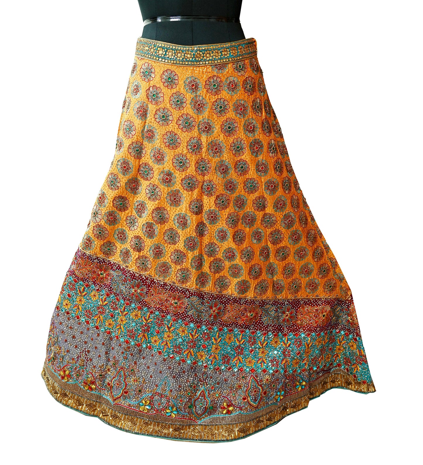 Indian Heavy Wedding Saffron & Maroon Pure Chanderi Silk Hand Embroidered Lehenga/Skirt Designer By Manish Malhotra Bridal Wear Zardozi