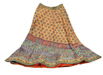 Indian Heavy Wedding Saffron & Maroon Pure Chanderi Silk Hand Embroidered Lehenga/Skirt Designer By Manish Malhotra Bridal Wear Zardozi