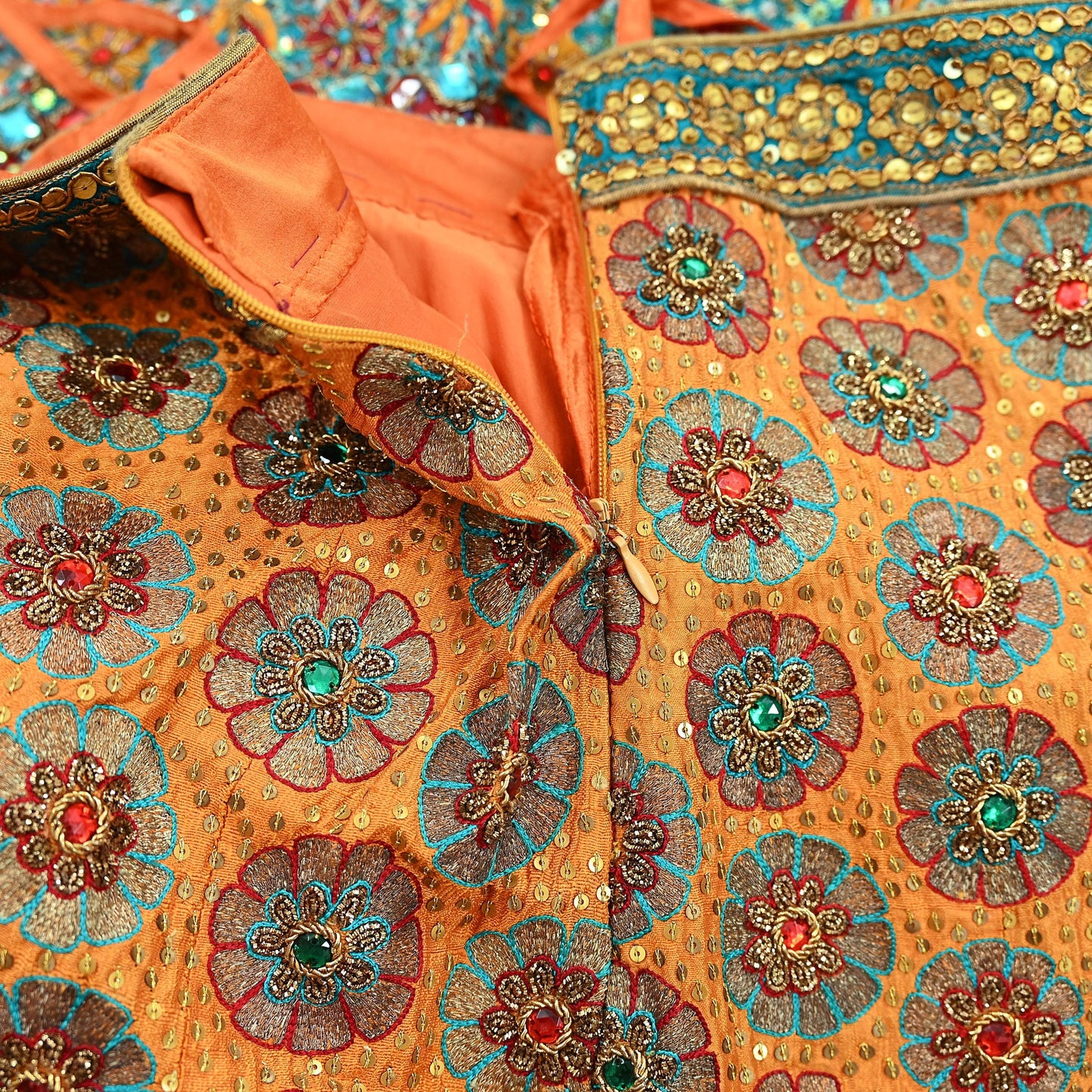 Indian Heavy Wedding Saffron & Maroon Pure Chanderi Silk Hand Embroidered Lehenga/Skirt Designer By Manish Malhotra Bridal Wear Zardozi