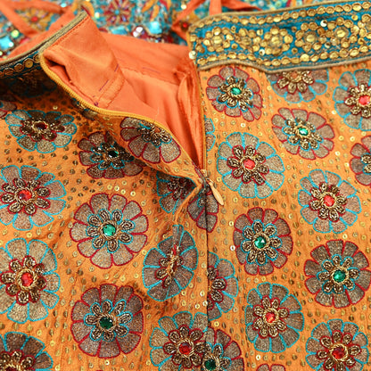 Indian Heavy Wedding Saffron & Maroon Pure Chanderi Silk Hand Embroidered Lehenga/Skirt Designer By Manish Malhotra Bridal Wear Zardozi