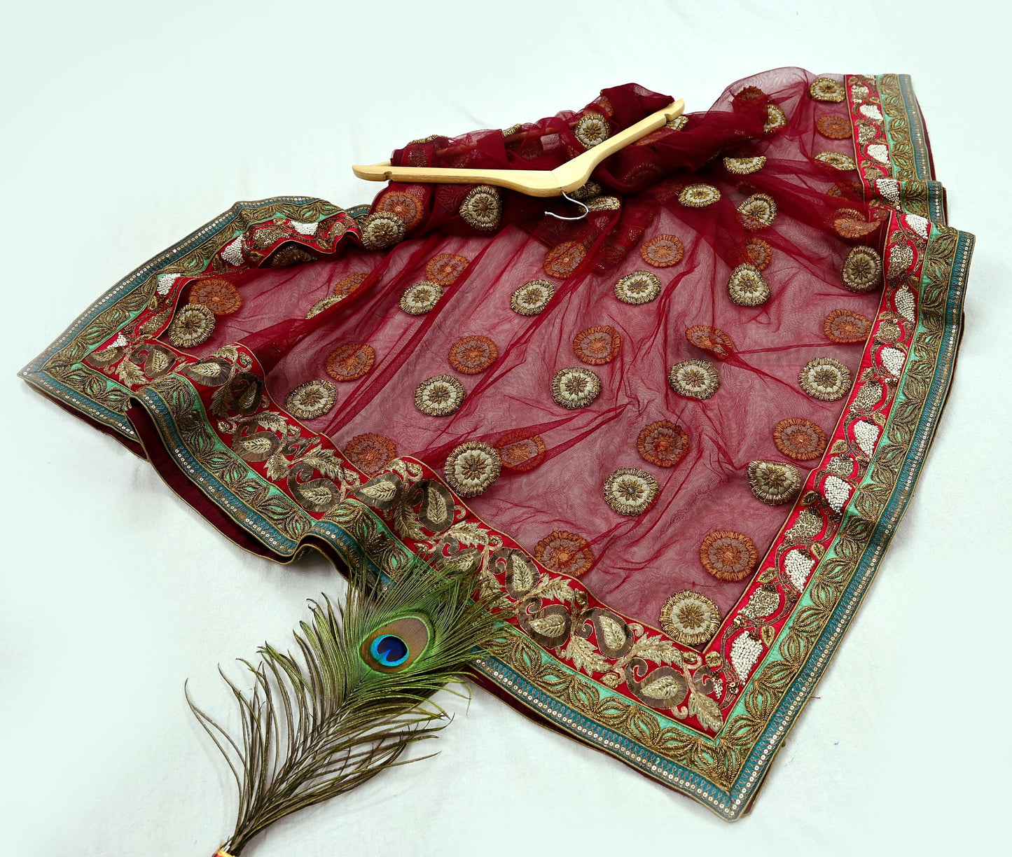 Indian Vintage Heavy Wedding Dupatta Maroon Net Long Stole Hand Embroidered By Designer Sabyasachi Scarves Zardozi Bridal Veil