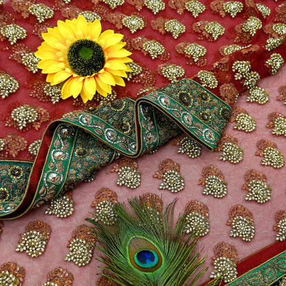 Indian Vintage Heavy Wedding Dupatta Maroon Net Long Stole Hand Embroidered By Designer Sabyasachi Scarves Zardozi Bridal Veil Hijab