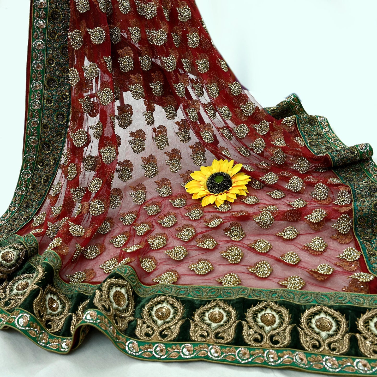 Indian Vintage Heavy Wedding Dupatta Maroon Net Long Stole Hand Embroidered By Designer Sabyasachi Scarves Zardozi Bridal Veil Hijab