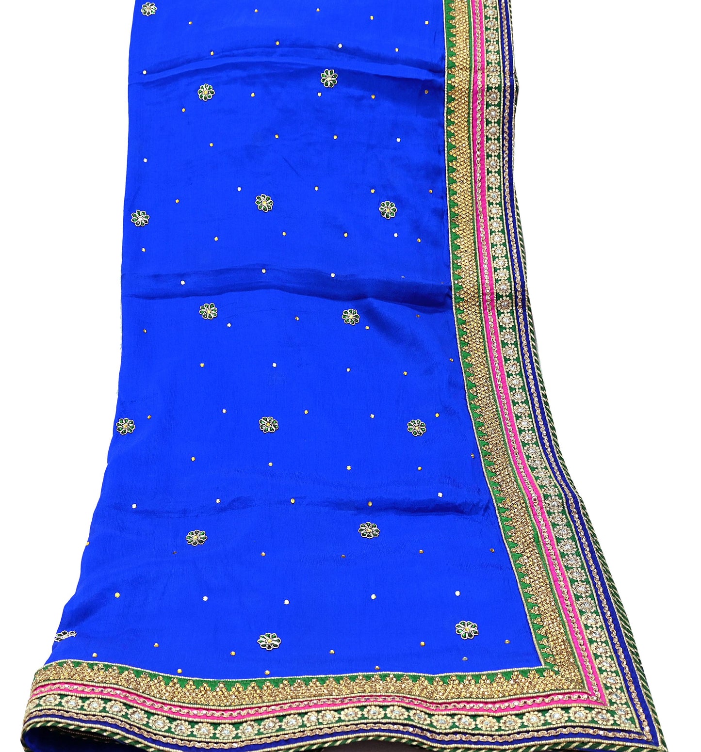 Indian Vintage Blue Dupatta Pure Silk Long Stole Hand Embroidered Scarves Floral Design Stole Veil Wrap Sequins