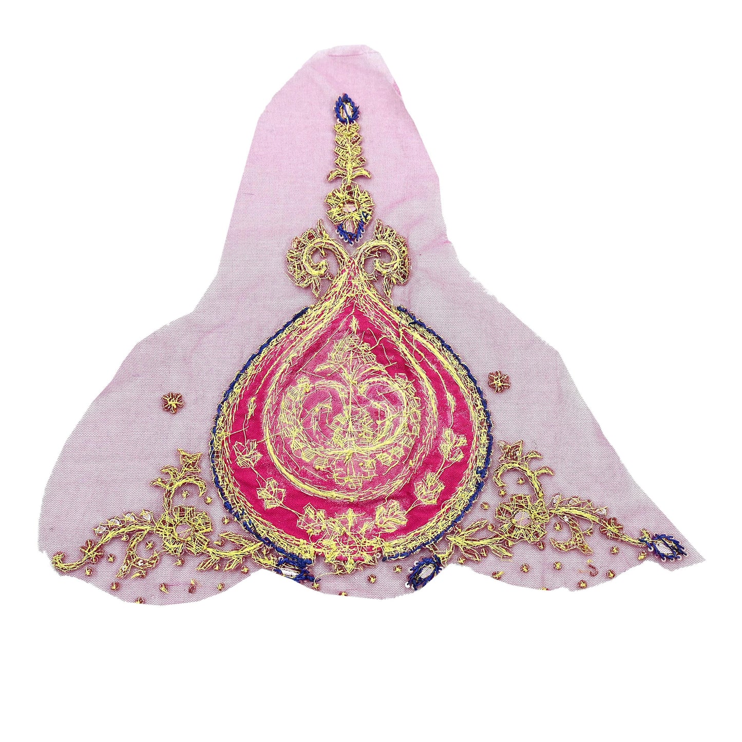 Indian Vintage Pink net Appliques  Set of 1 | Hand-Embroidered Floral Patches with Zardozi,Dabka, Zari,for Craft, Journals