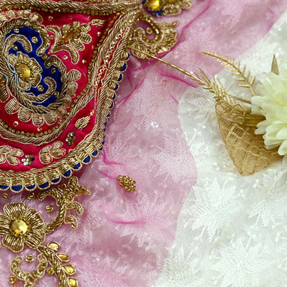 Indian Vintage Pink net Appliques  Set of 1 | Hand-Embroidered Floral Patches with Zardozi,Dabka, Zari,for Craft, Journals