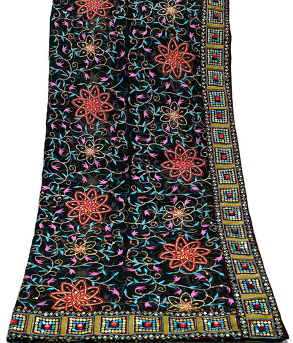 Indian Vintage Dupatta Black Pure Georgette silk Long Stole Embroidered Scarves Stole Veil Wrap