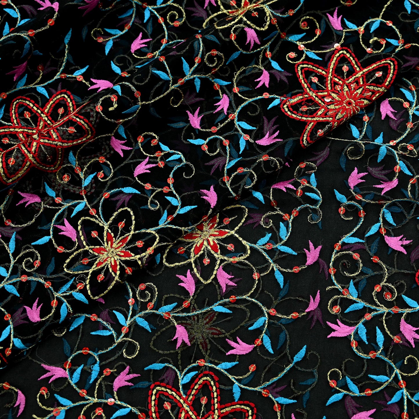 Indian Vintage Dupatta Black Pure Georgette silk Long Stole Embroidered Scarves Stole Veil Wrap
