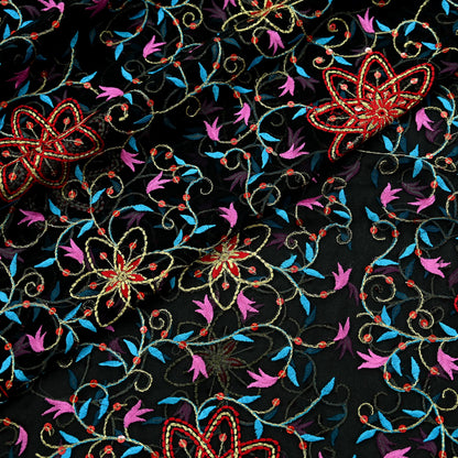 Indian Vintage Dupatta Black Pure Georgette silk Long Stole Embroidered Scarves Stole Veil Wrap