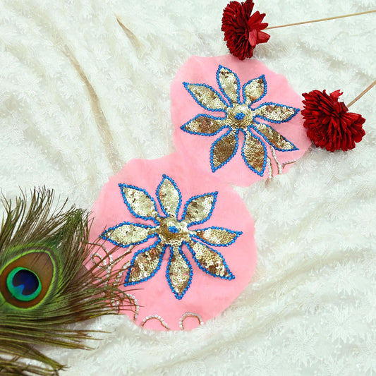 Indian Vintage Pink Pure Georgette Silk Appliques  Set of 2 | Hand-Embroidered Floral Patches with Zardozi, Dabka, for Craft, Journals