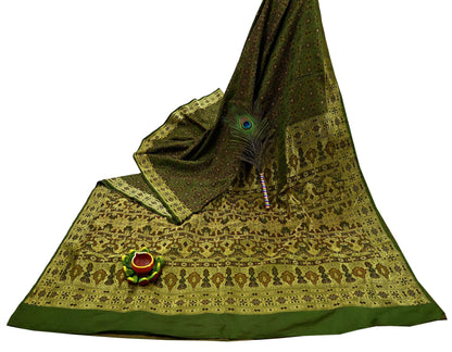 Indian Vintage Sari Green Heavy Wedding Pure Satin Silk Woven Banarasi Tanchoi Saree 5Yd Ethnic Craft Fabric Upcycle Bridal Heavy Sarees