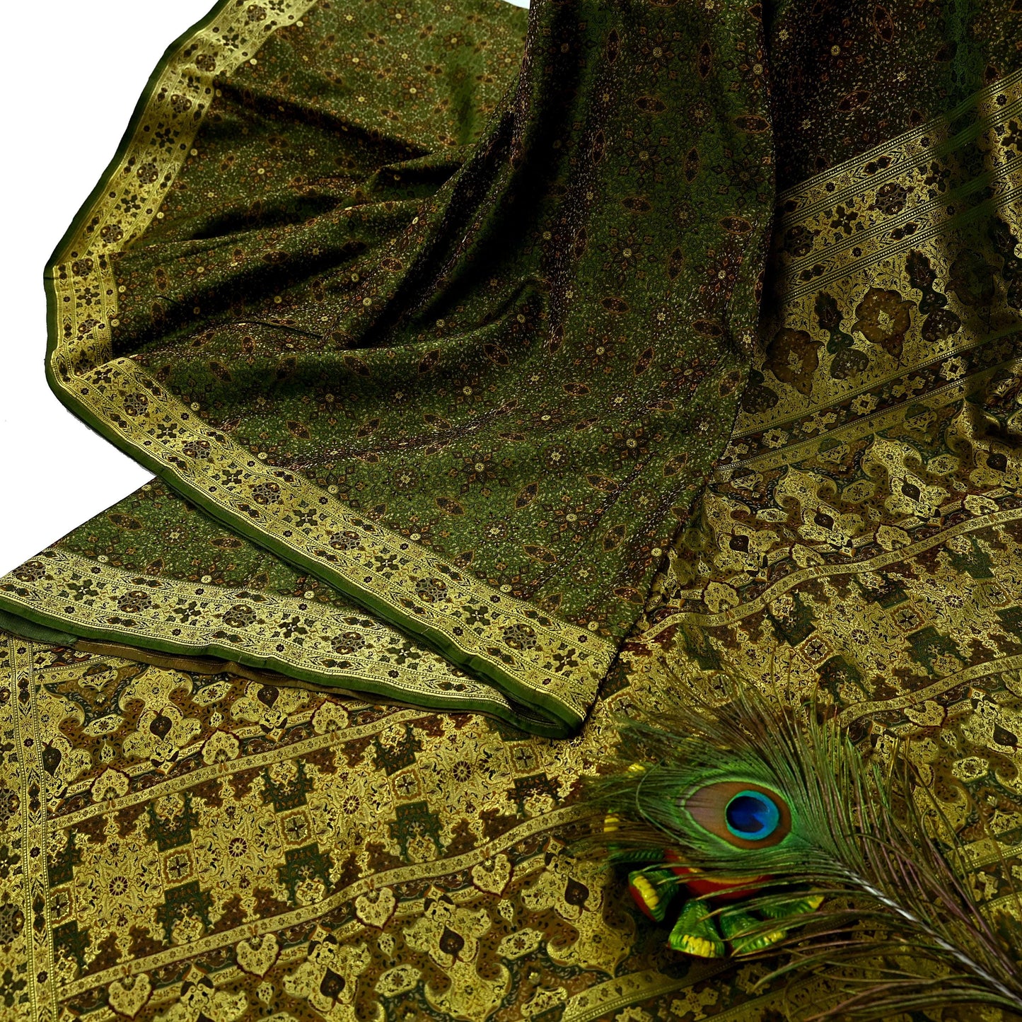 Indian Vintage Sari Green Heavy Wedding Pure Satin Silk Woven Banarasi Tanchoi Saree 5Yd Ethnic Craft Fabric Upcycle Bridal Heavy Sarees