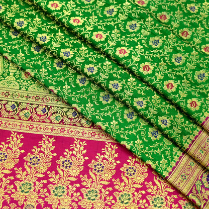 Indian Vintage Sari Heavy Pure Satin Silk Woven Banarasi Brocade Saree Zari 5Yd Ethnic Dress making Crafting Bollywood