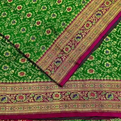 Indian Vintage Sari Heavy Pure Satin Silk Woven Banarasi Brocade Saree Zari 5Yd Ethnic Dress making Crafting Bollywood