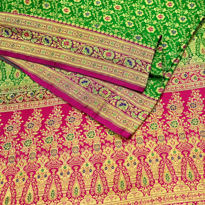 Indian Vintage Sari Heavy Pure Satin Silk Woven Banarasi Brocade Saree Zari 5Yd Ethnic Dress making Crafting Bollywood