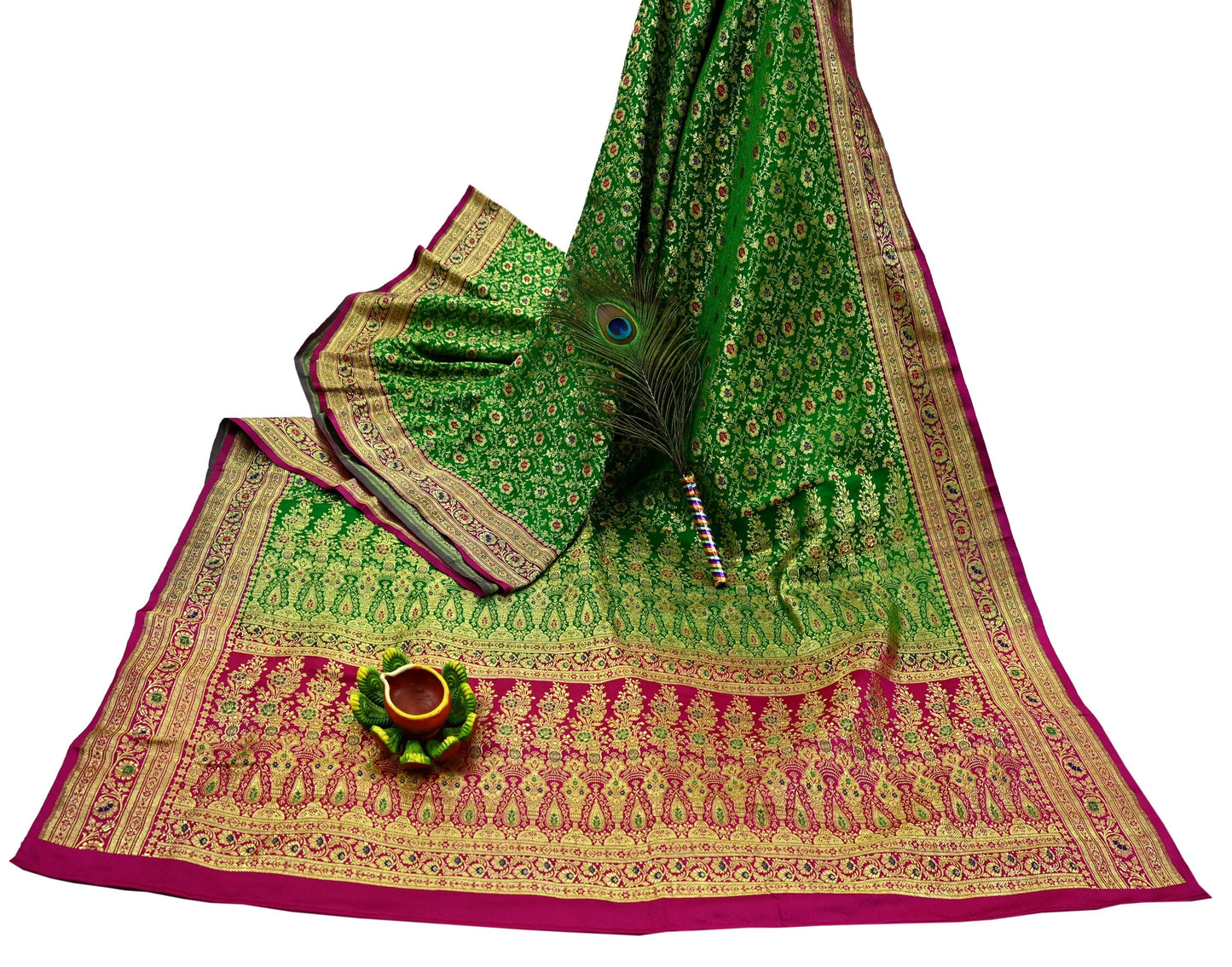 Indian Vintage Sari Heavy Pure Satin Silk Woven Banarasi Brocade Saree Zari 5Yd Ethnic Dress making Crafting Bollywood