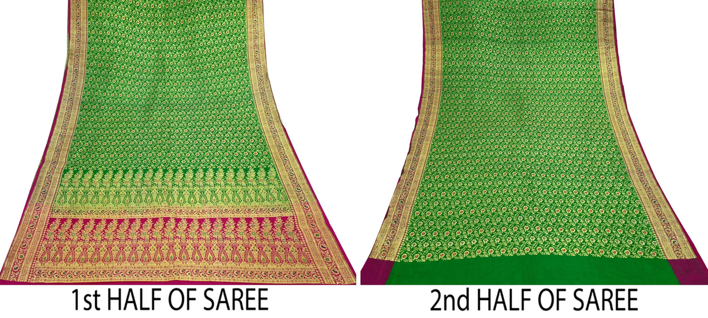 Indian Vintage Sari Heavy Pure Satin Silk Woven Banarasi Brocade Saree Zari 5Yd Ethnic Dress making Crafting Bollywood