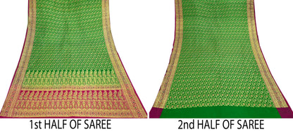 Indian Vintage Sari Heavy Pure Satin Silk Woven Banarasi Brocade Saree Zari 5Yd Ethnic Dress making Crafting Bollywood
