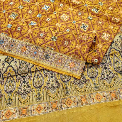 Indian Vintage Sari Saffron Heavy Wedding Pure Satin Silk Woven Banarasi Tanchoi Saree 5Yd Ethnic Craft Fabric Upcycle Bridal Heavy Sarees