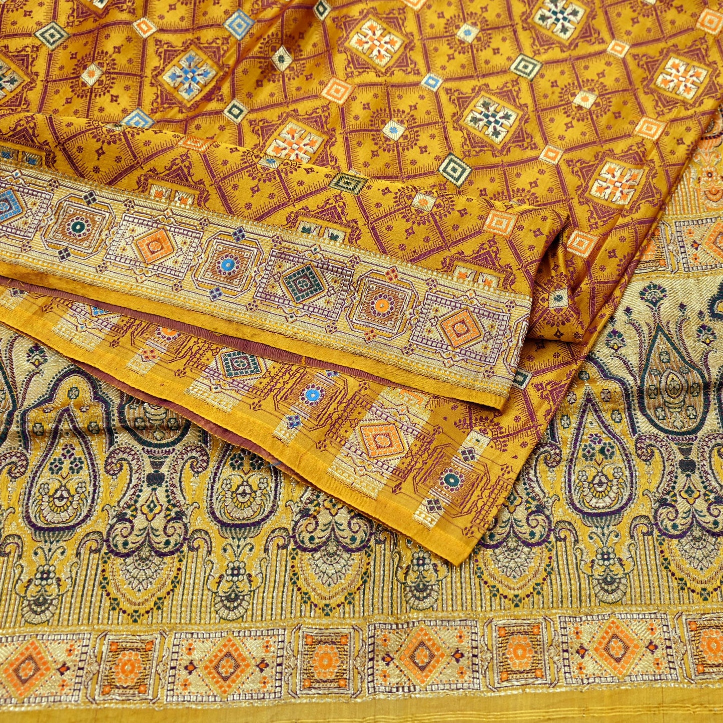 Indian Vintage Sari Saffron Heavy Wedding Pure Satin Silk Woven Banarasi Tanchoi Saree 5Yd Ethnic Craft Fabric Upcycle Bridal Heavy Sarees