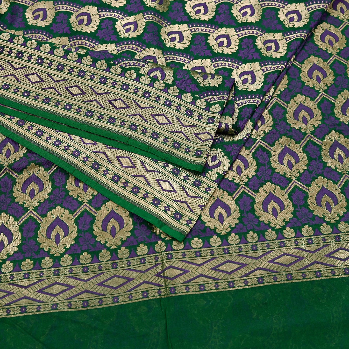 Indian Vintage Heavy Green Saree Pure Silk Hand Woven Sari Craft Fabric 6Yd Sewing Soft Ethnic Zari Dress Making Wedding Sari