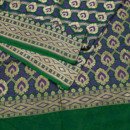 Indian Vintage Heavy Green Saree Pure Silk Hand Woven Sari Craft Fabric 6Yd Sewing Soft Ethnic Zari Dress Making Wedding Sari