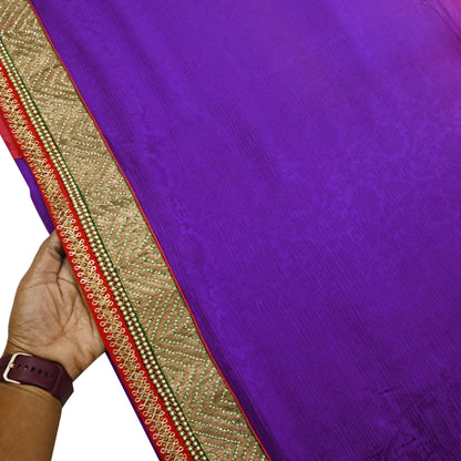 Indian Vintage Heavy Purple & Pink Sari  Hand Embroidered Saree 100% Pure Silk Craft Fabric 6yd Soft Wedding/Party Wear Blouse Fabric