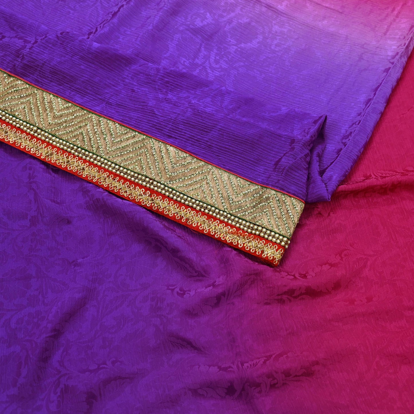Indian Vintage Heavy Purple & Pink Sari  Hand Embroidered Saree 100% Pure Silk Craft Fabric 6yd Soft Wedding/Party Wear Blouse Fabric